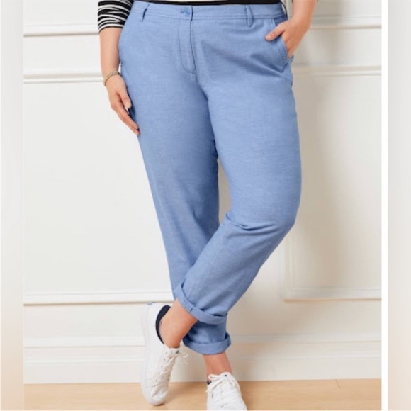Talbots Weekend Chinos Chambray Blue Lightweight Summer Pants Size 16 - Picture 1 of 14